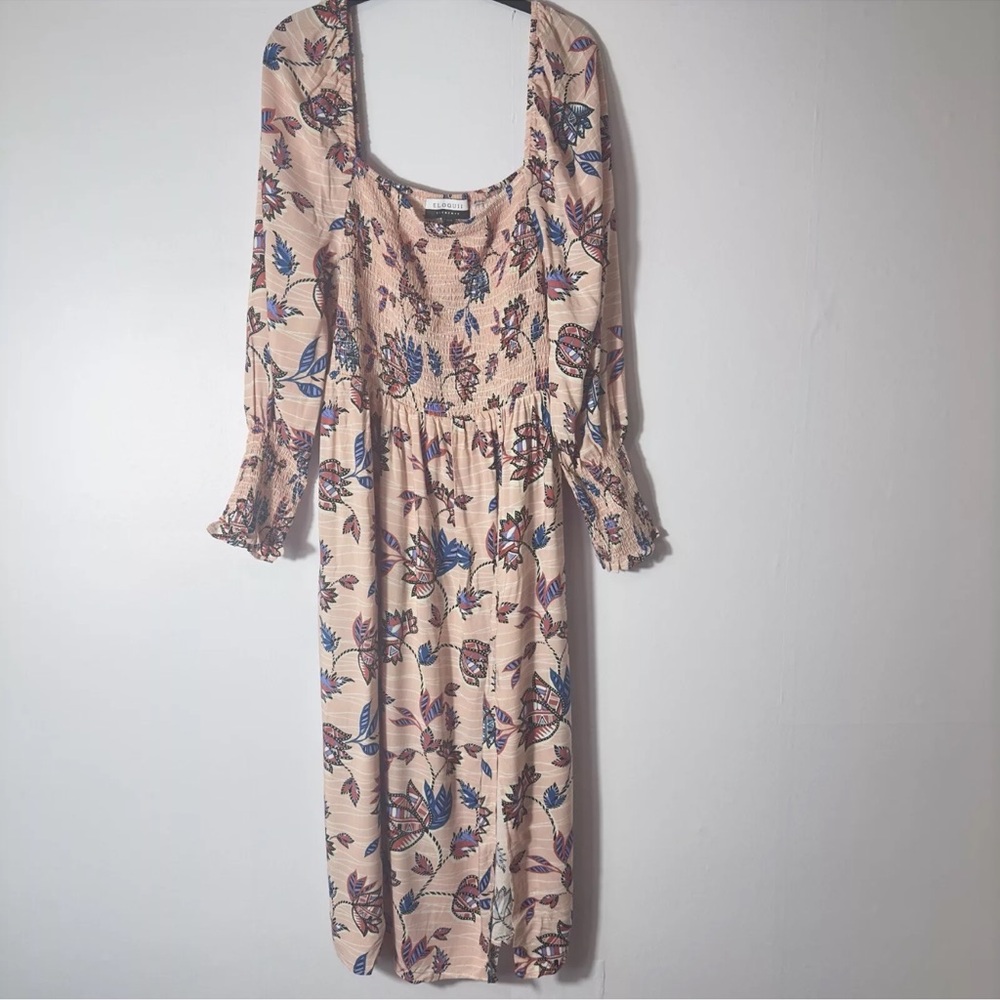 Eloquii Elements Pink Floral Dress Sz 18-20 (2X) Midi Smocked Cottagecore - Picture 4 of 10